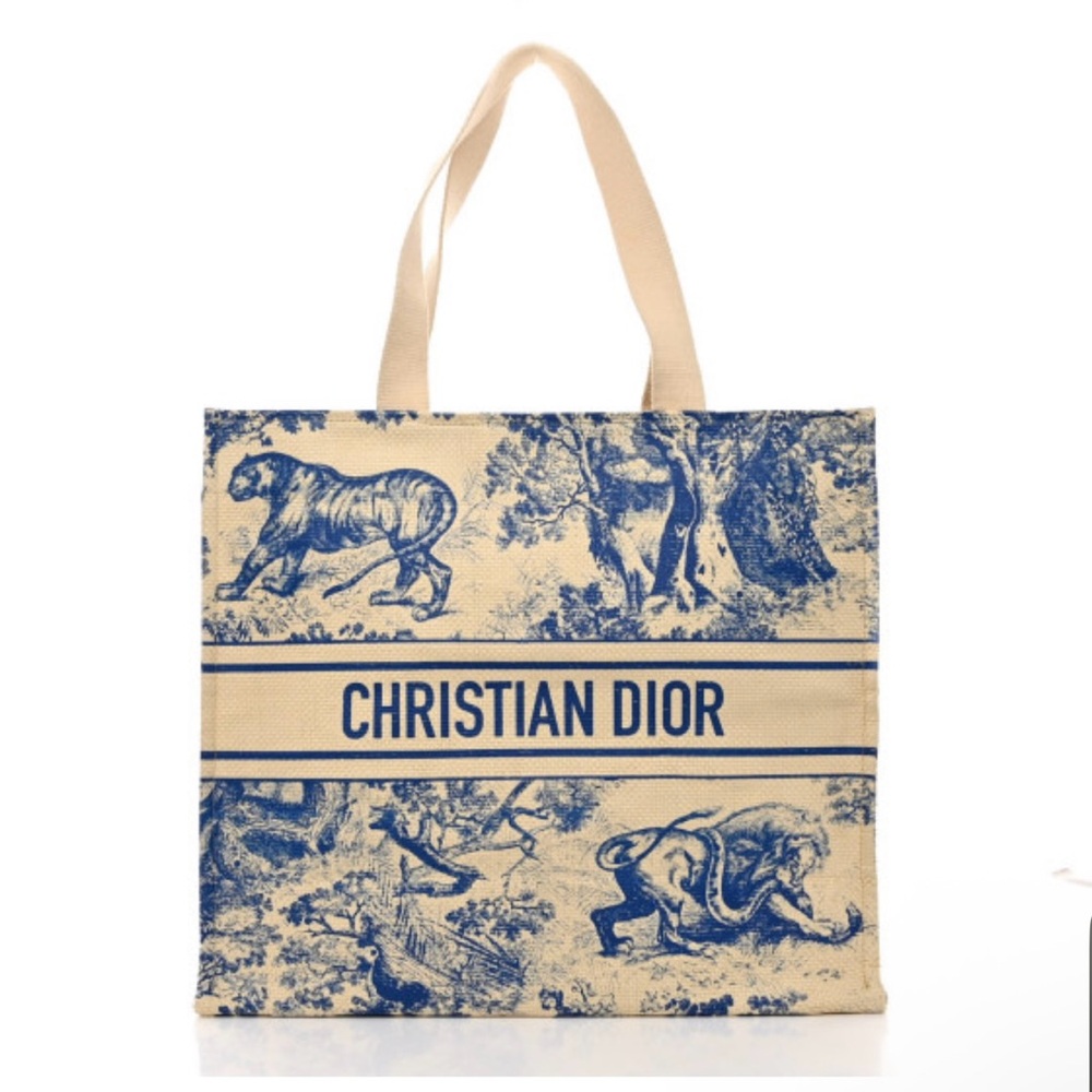 Authentic Christian Dior Dioriviera Straw Tote Bag Blue NWT